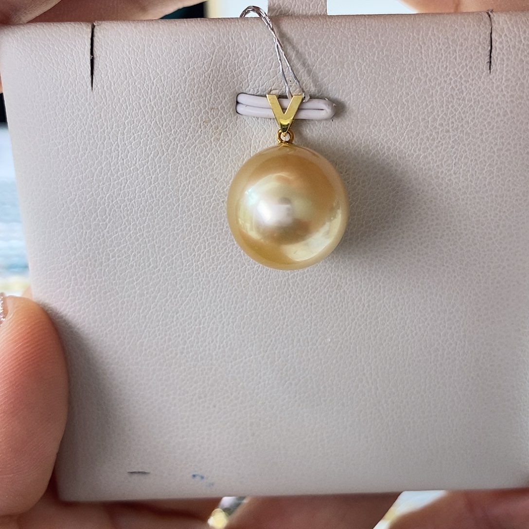 海水珍珠吊坠(不含链)18K金镶嵌南洋金珠14-15m m
