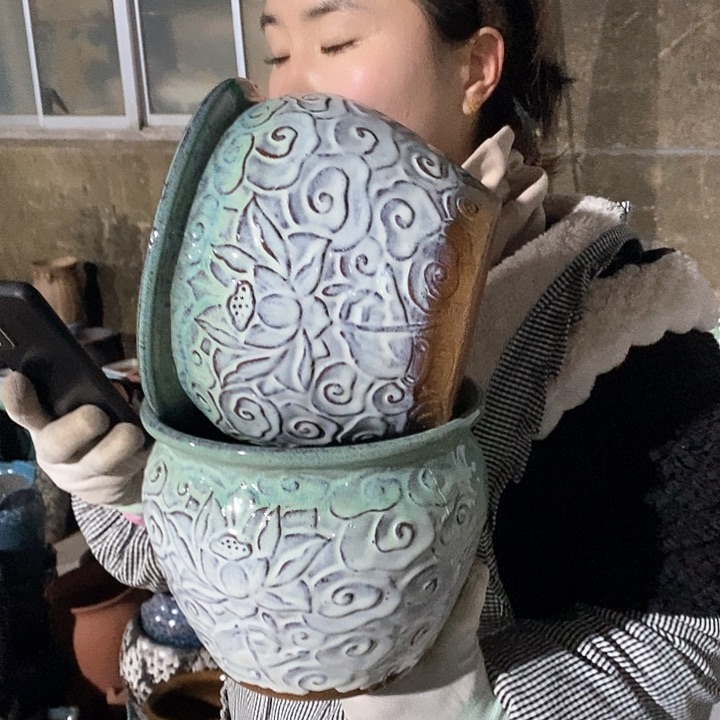 紫砂花盆瑕疵口20高16