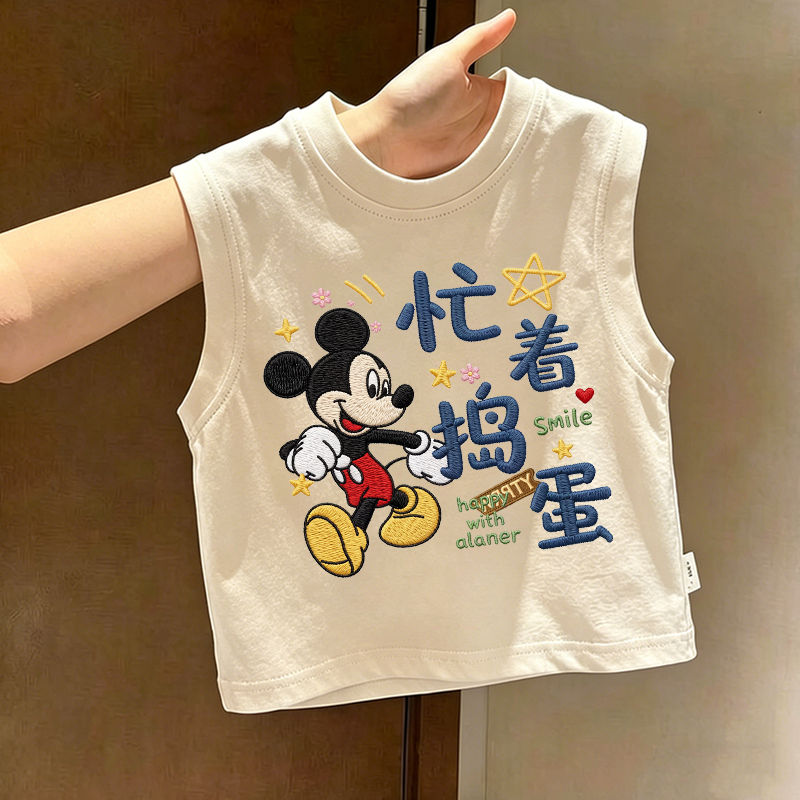 忙着捣蛋~男女童儿童背心2026夏季新款洋气卡通印花无袖T恤上衣服