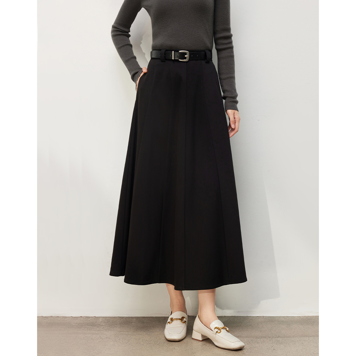 【李不了】朗文斯汀纯色气质收褶半身裙DZMQ4509C12841