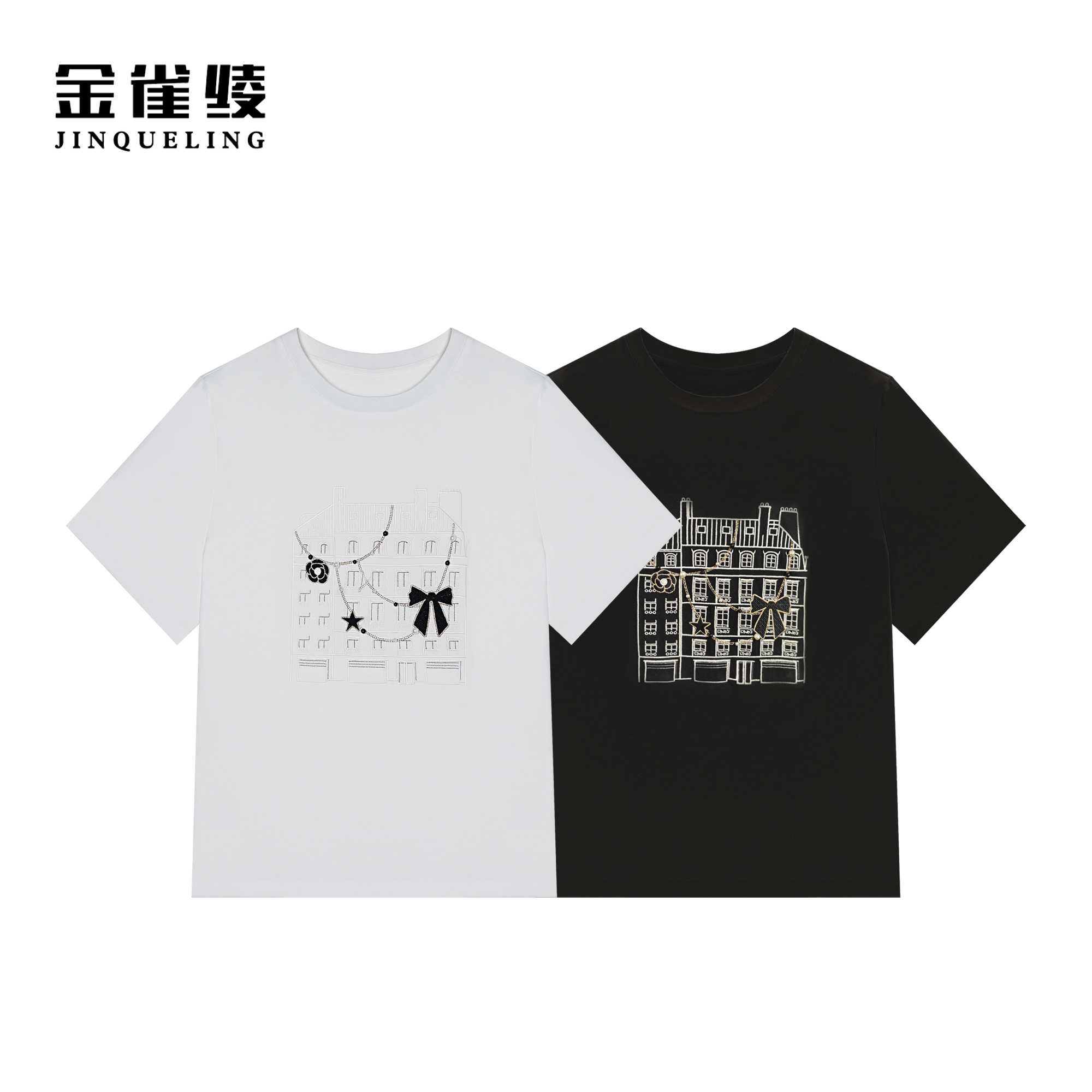 金雀绫【小房子】时尚休闲重工艺刺绣款圆领小衫SZA1S014