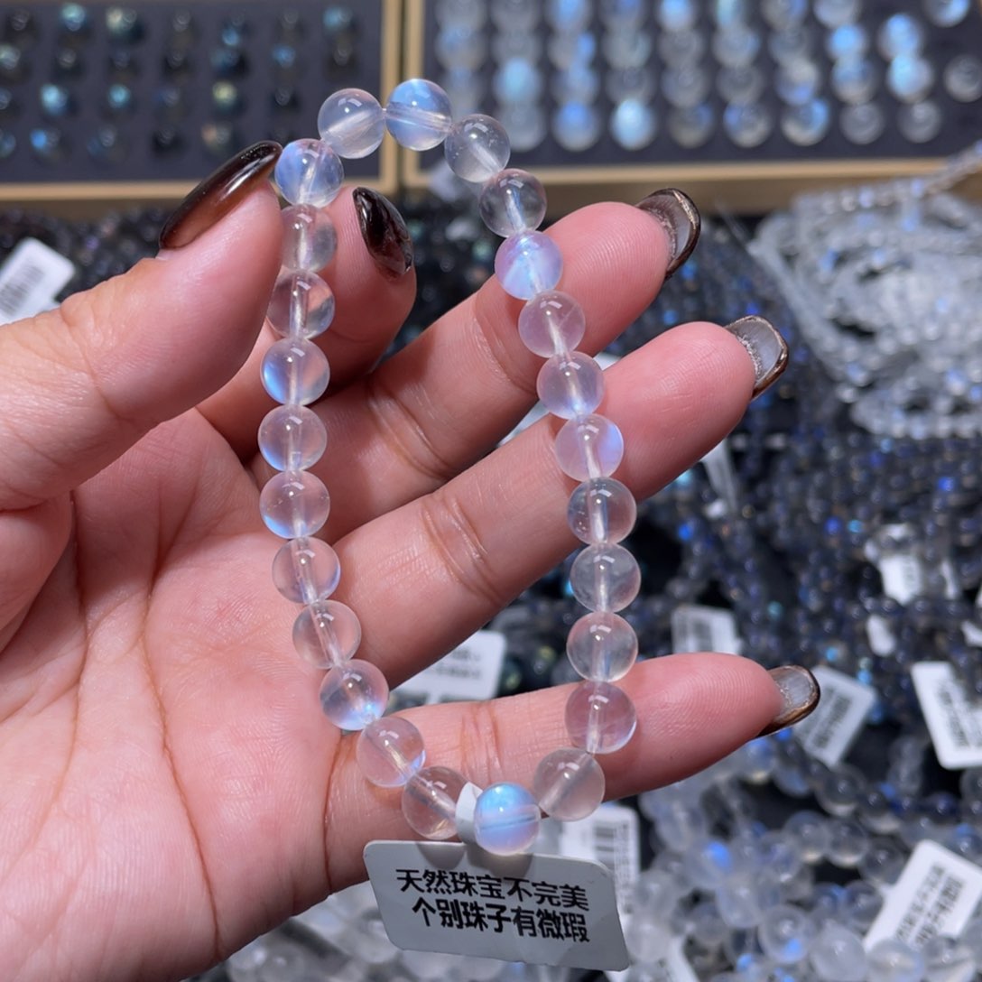 月光石手链未镶嵌S****欢蓝月光手链7mm