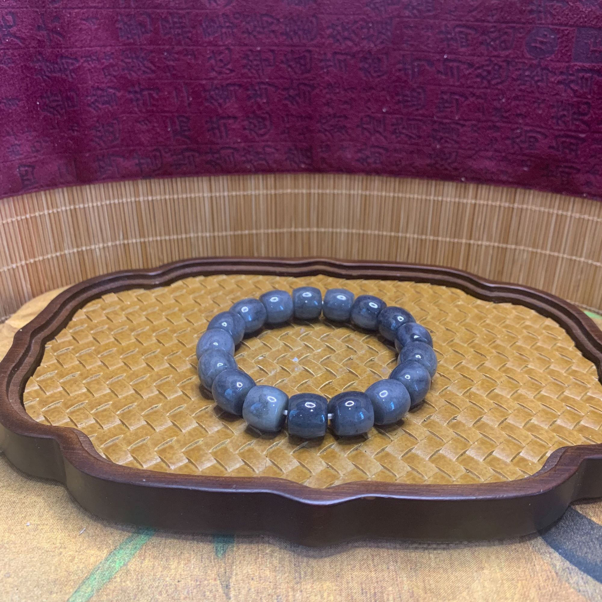 Z和田玉青花桶珠手串（卡12）0641