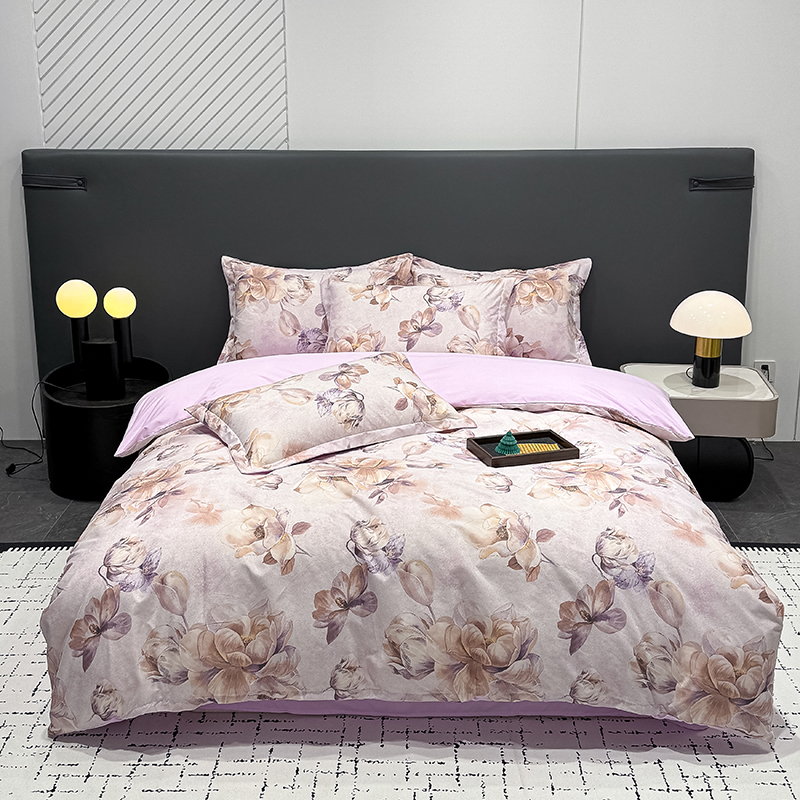 y欧式磨毛印花加厚四件套柔软床上用品套件【试睡30天】-紫韵玉兰