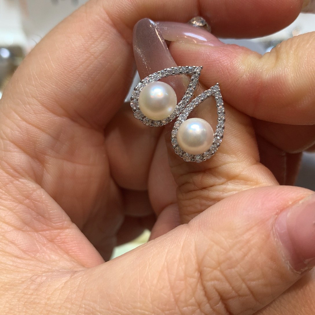 海水珍珠耳饰银S925镶嵌