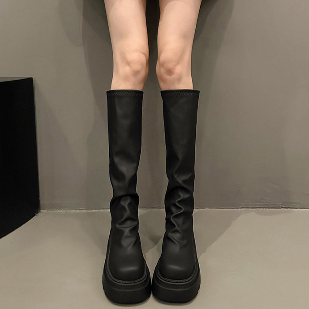 厚底高筒靴新款韩版秋冬瘦瘦长筒靴小个子粗跟不过膝堆堆长靴女靴