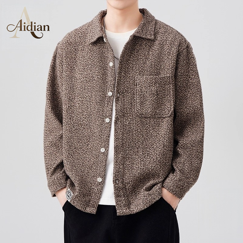 2025秋季新款高端美式复古提花针织衬衫宽松休闲外套衬衣韩系男生