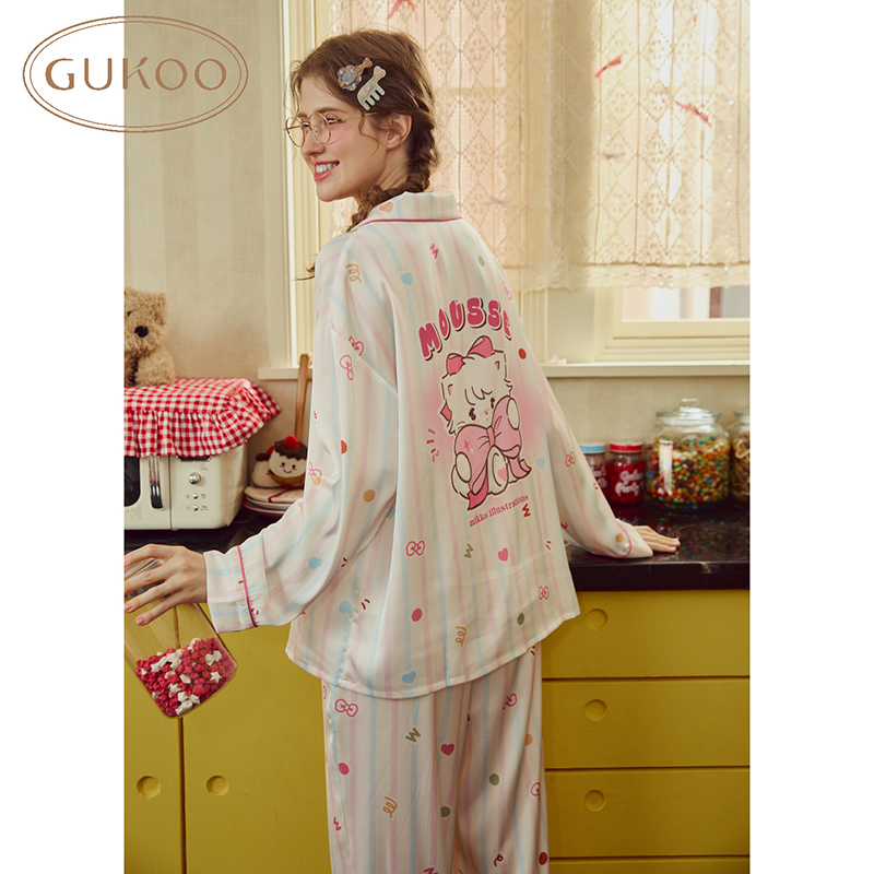 Gukoo果壳mikko联名春秋季甜美可爱卡通长袖长裤睡衣家居服套装