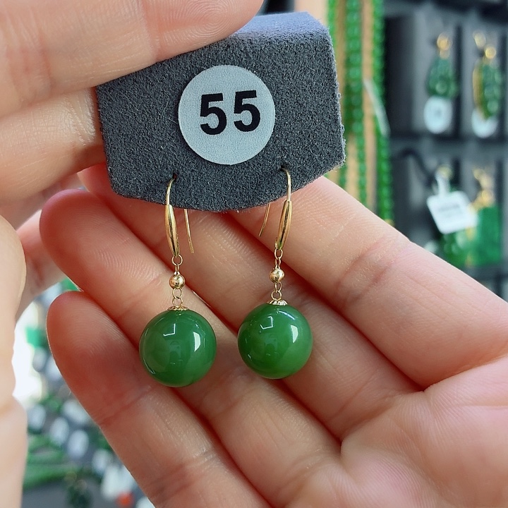 和田玉18K金镶嵌耳饰