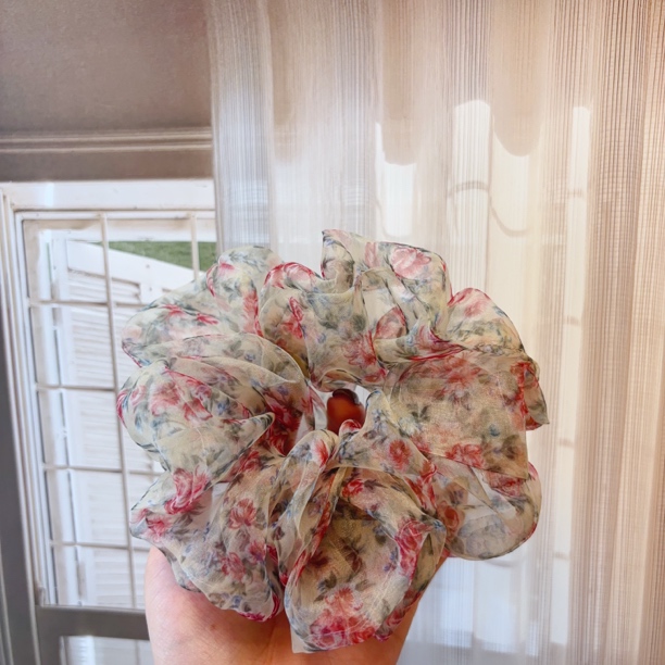 W529韩系设计简约清新春夏碎花网纱肠圈