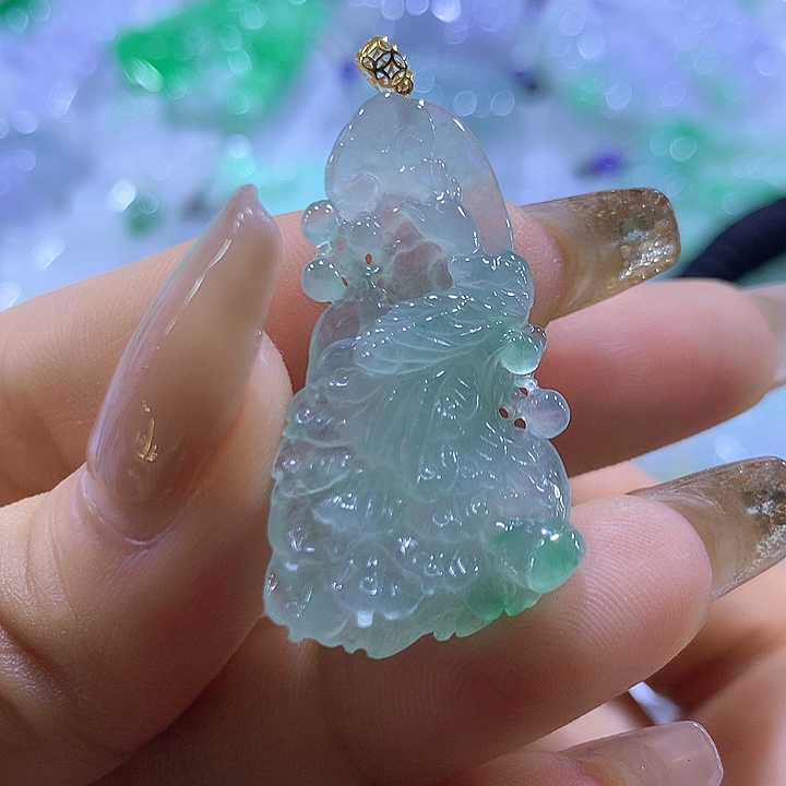 翡翠18K金镶嵌颈饰天然翡翠A货吊坠
