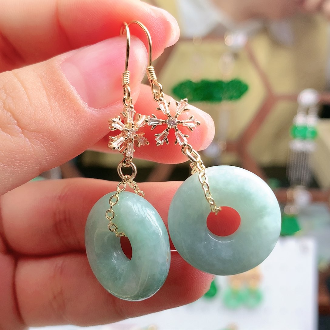 翡翠耳饰银S925镶嵌耳饰