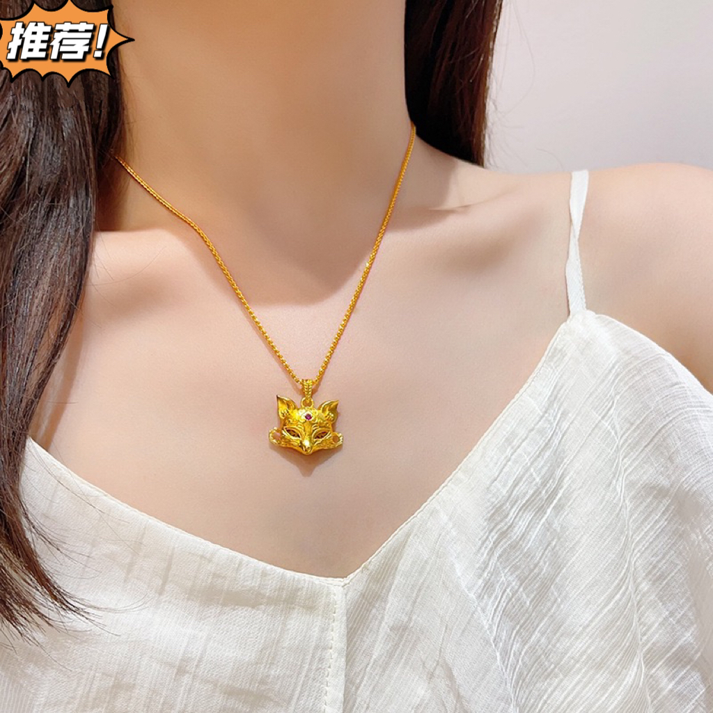 铜合金吊坠 金店同款玫红钻九尾幻面狐狸吊坠项链灵狐面具锁骨链