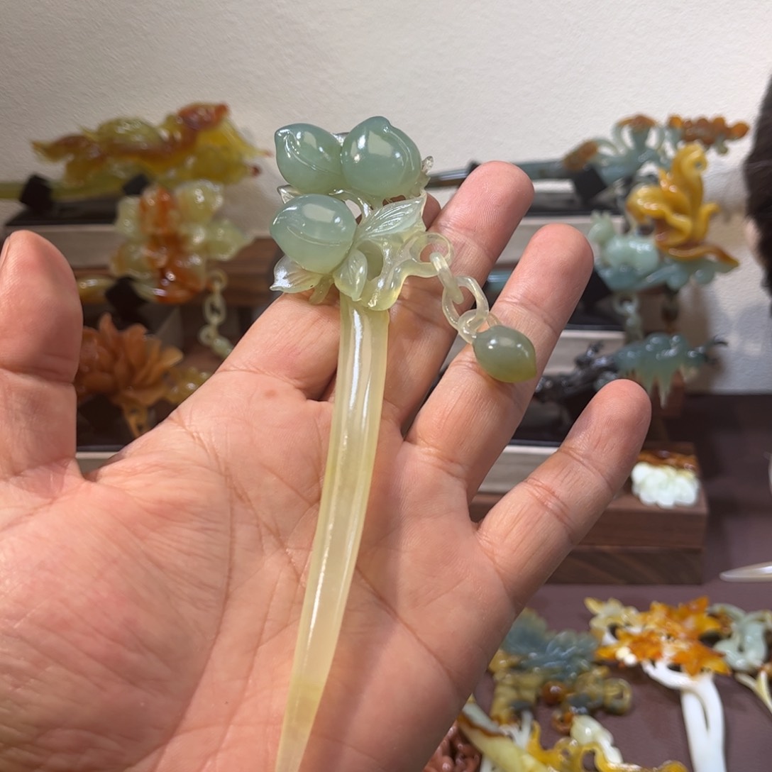 蛇纹石玉发簪合金无*