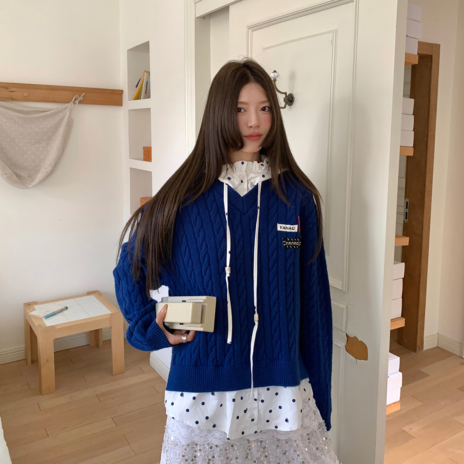 YANAG 格纹拼接假两件套头毛衣休闲女 GoGoBuyer买手店 BY6Y12004