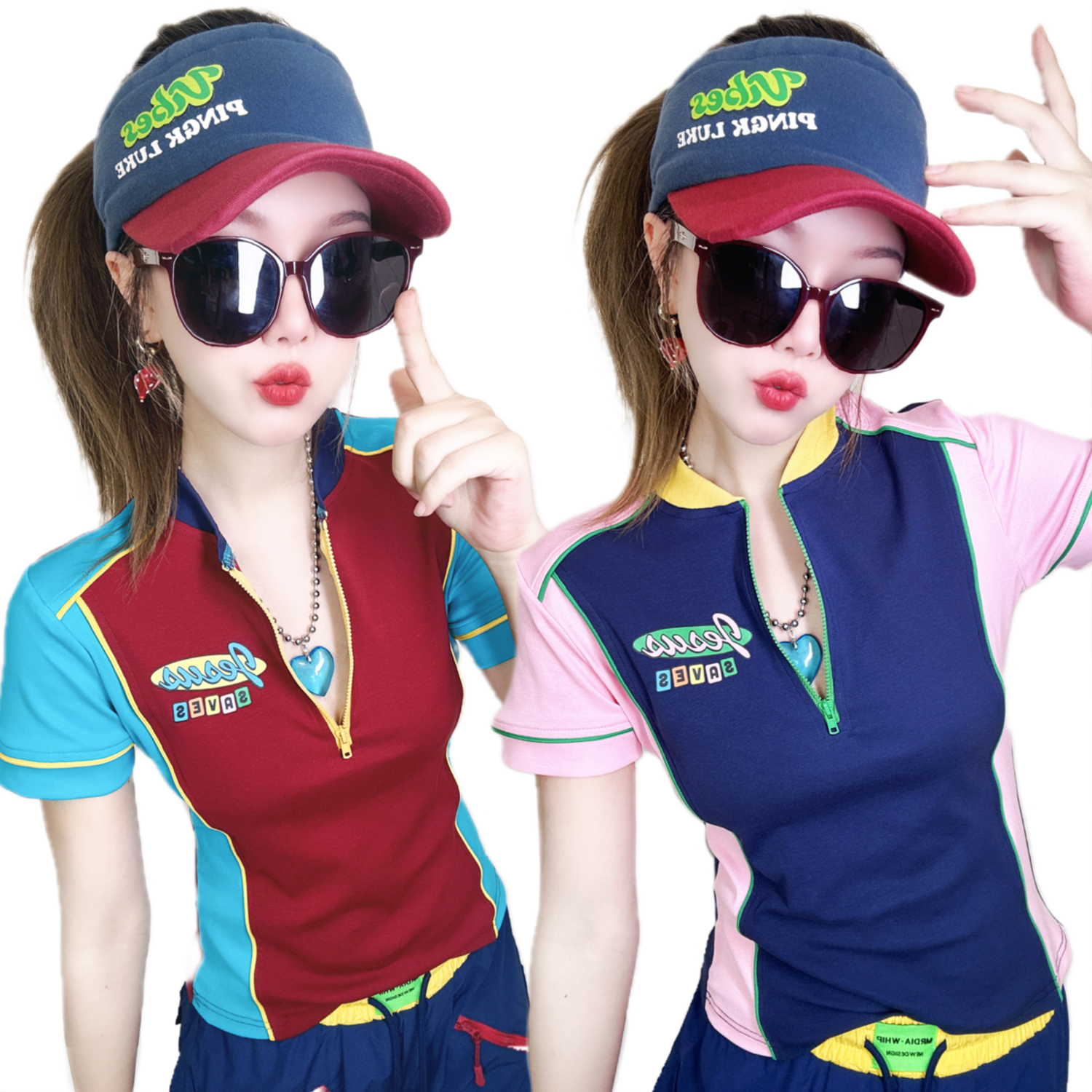 A388夏装新款原创显瘦时尚休闲减龄撞色拼接短袖T恤女