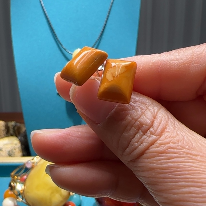 琥珀未镶嵌耳饰波兰设计款琥珀蜜蜡