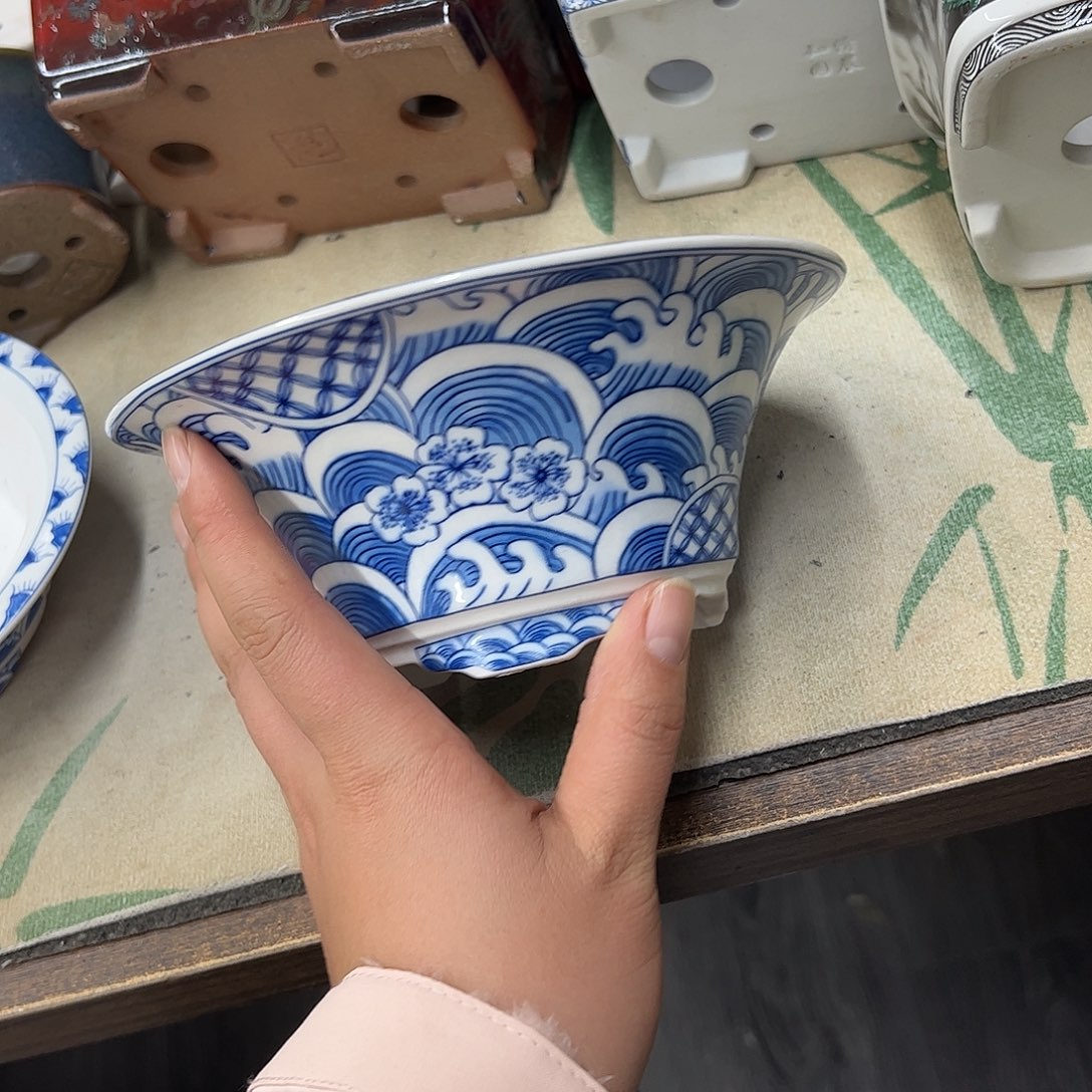 花盆紫砂277号瑕疵17/7cm仿手绘海浪花纹