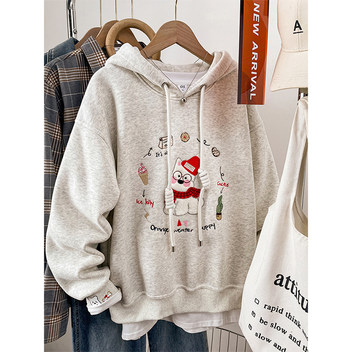 秋冬胖mm大码加绒加厚刺绣连帽卫衣女款2025新款宽松显瘦上衣外套