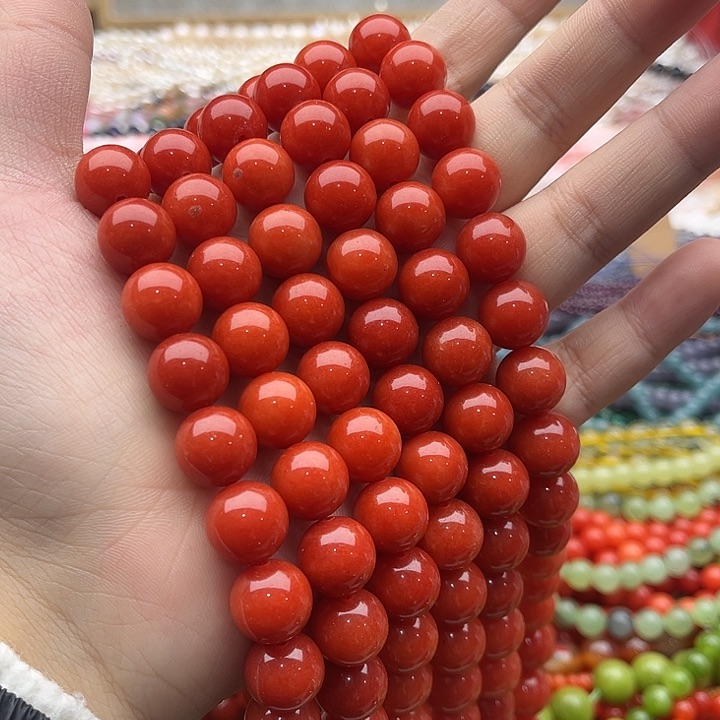 玛瑙/玉髓珠宝半成品未镶嵌一条12mm左右柿子红南红