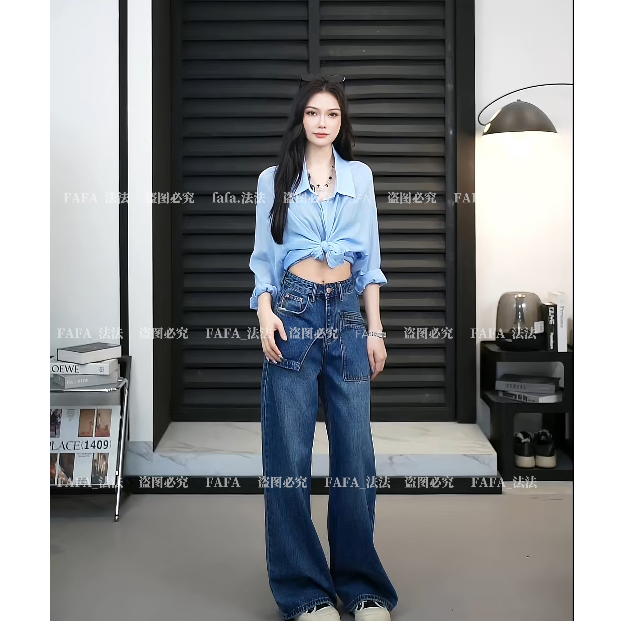 【TO&HR.GIRL】THE8986Q-高级感直筒阔腿牛仔裤女气质显瘦百搭裤子