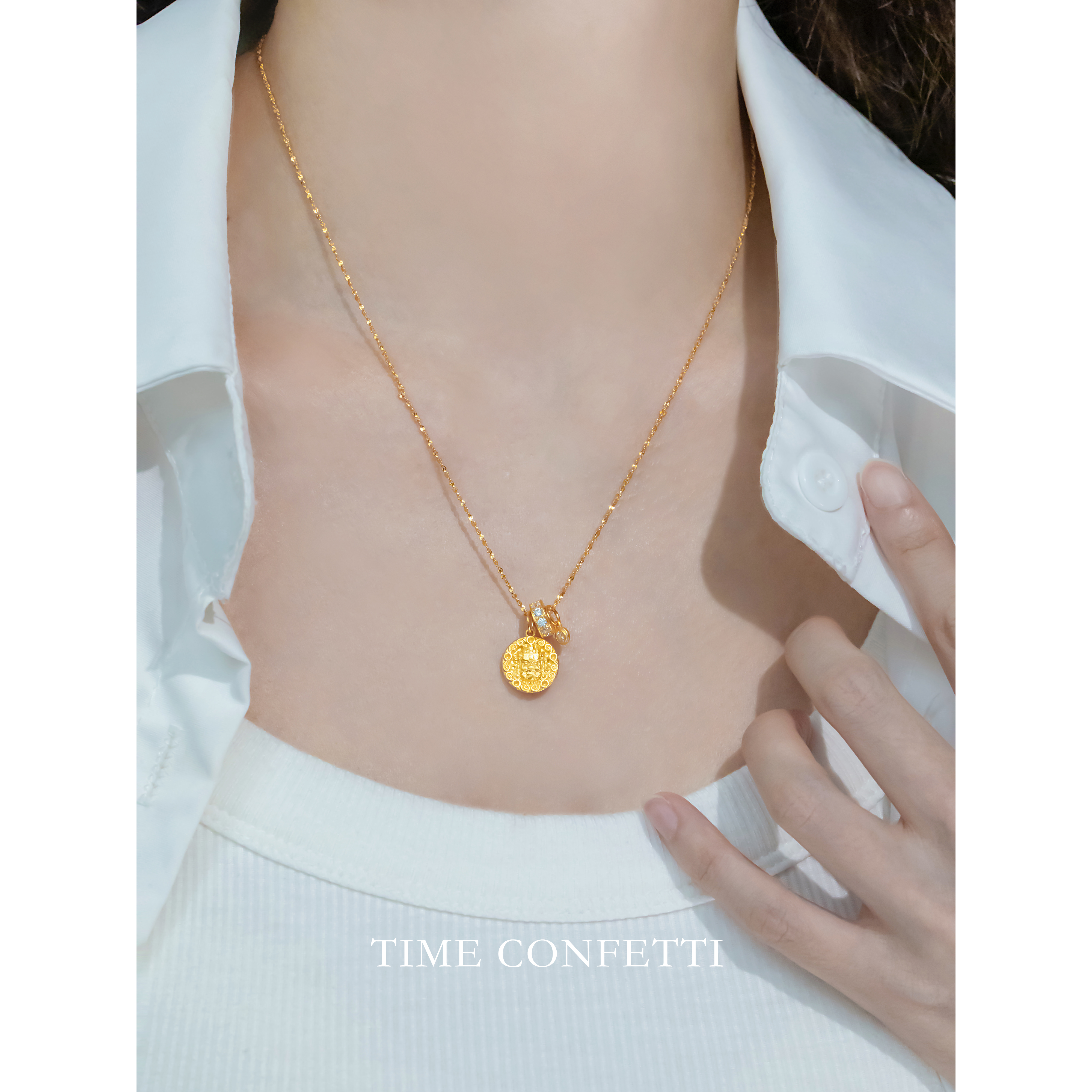 黄铜项链 镀K金【孙二娘】精致古法黄财神吊坠项链TC 10778