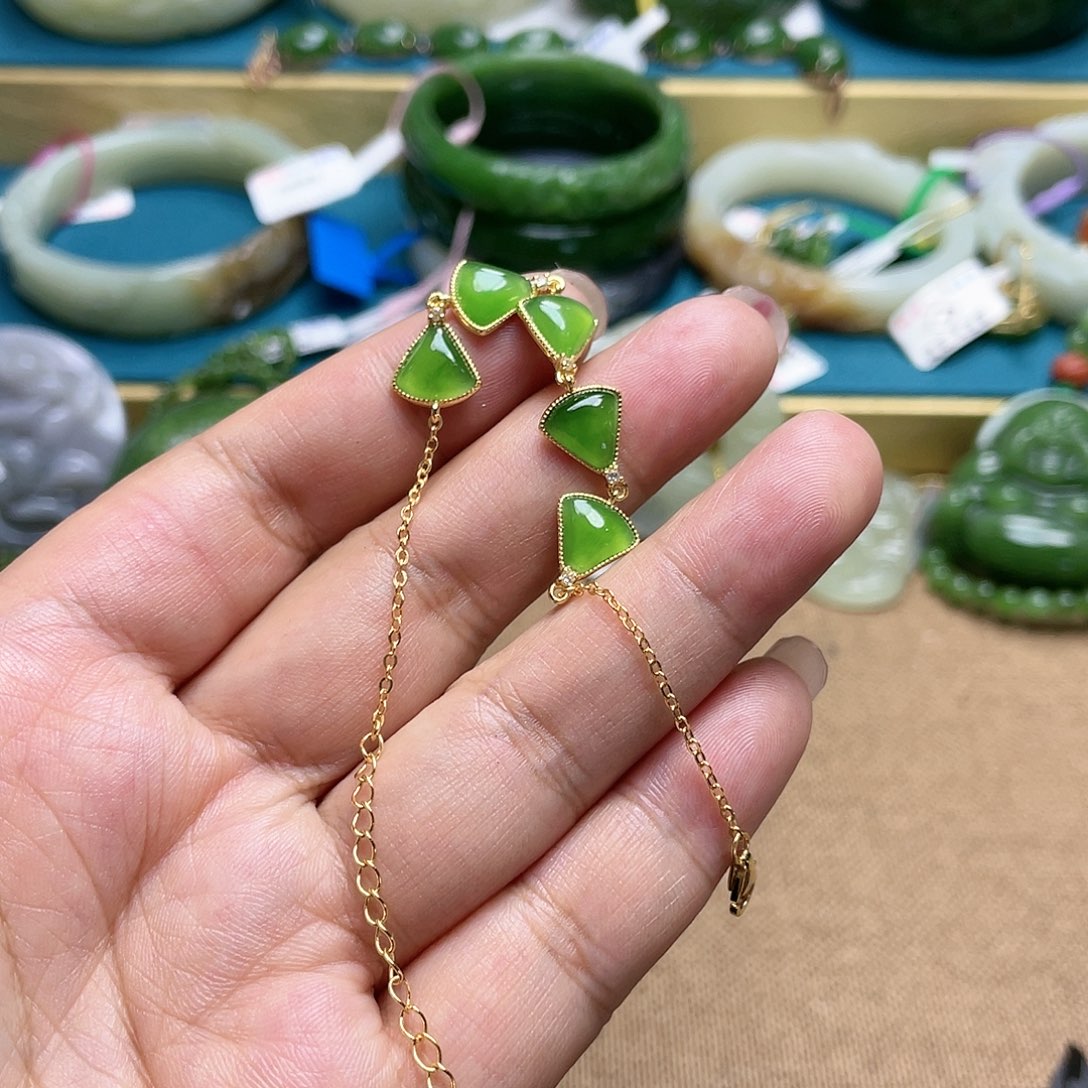 【闪购商品】和田玉手链15银S925镶嵌