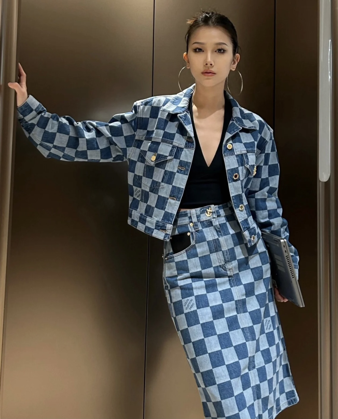 未使用 LouisVuitton/路易威登  aa0803 棉格纹半身裙
