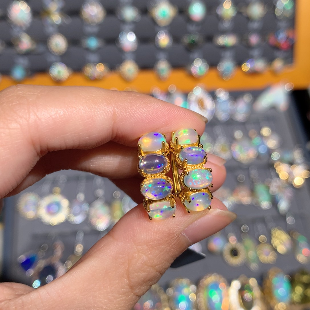 银S925镶嵌欧泊欧泊耳饰y