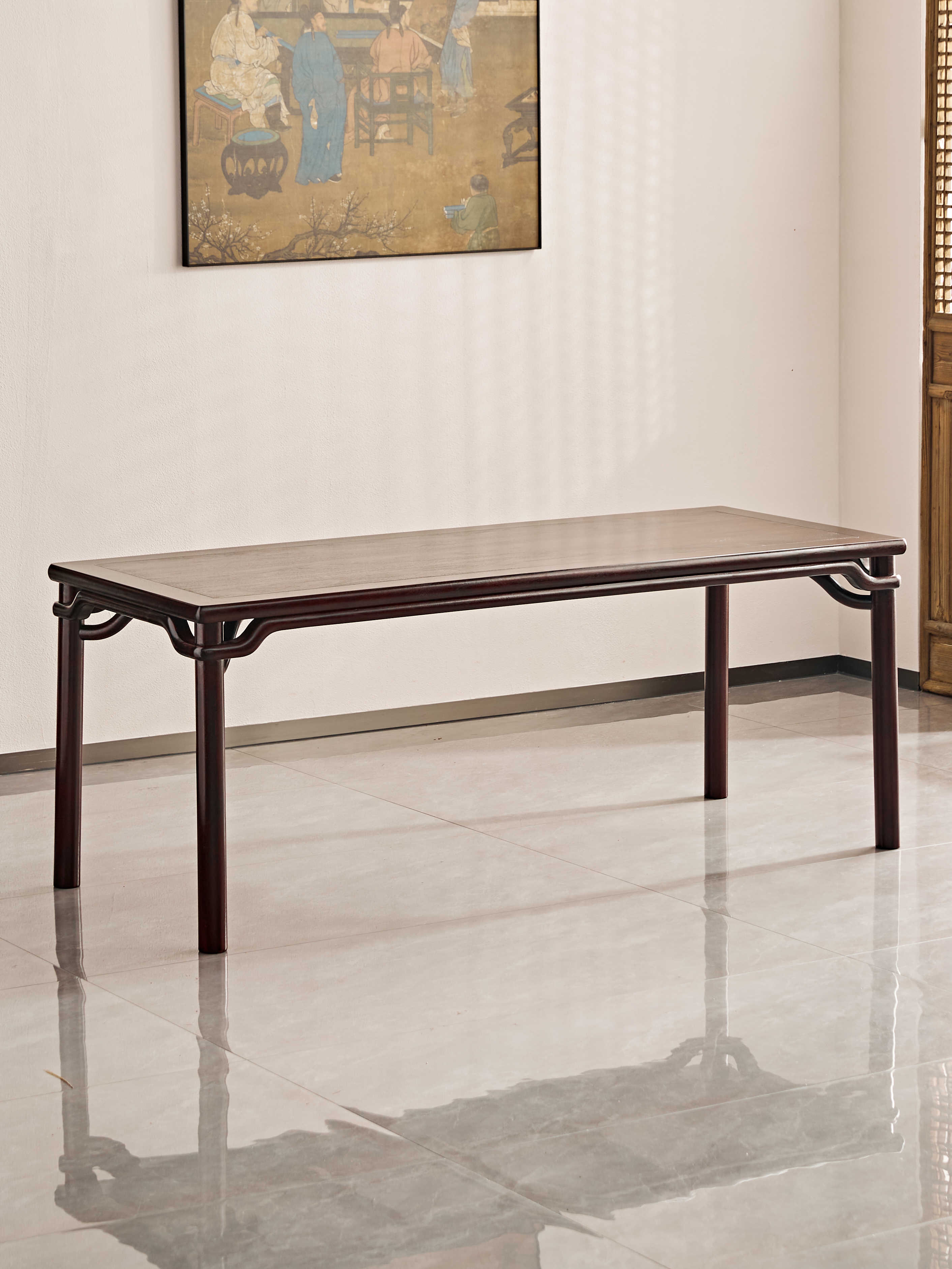 赞比亚血檀1.98米圆包圆画案桌中式书法桌画案办公写字台休闲茶台