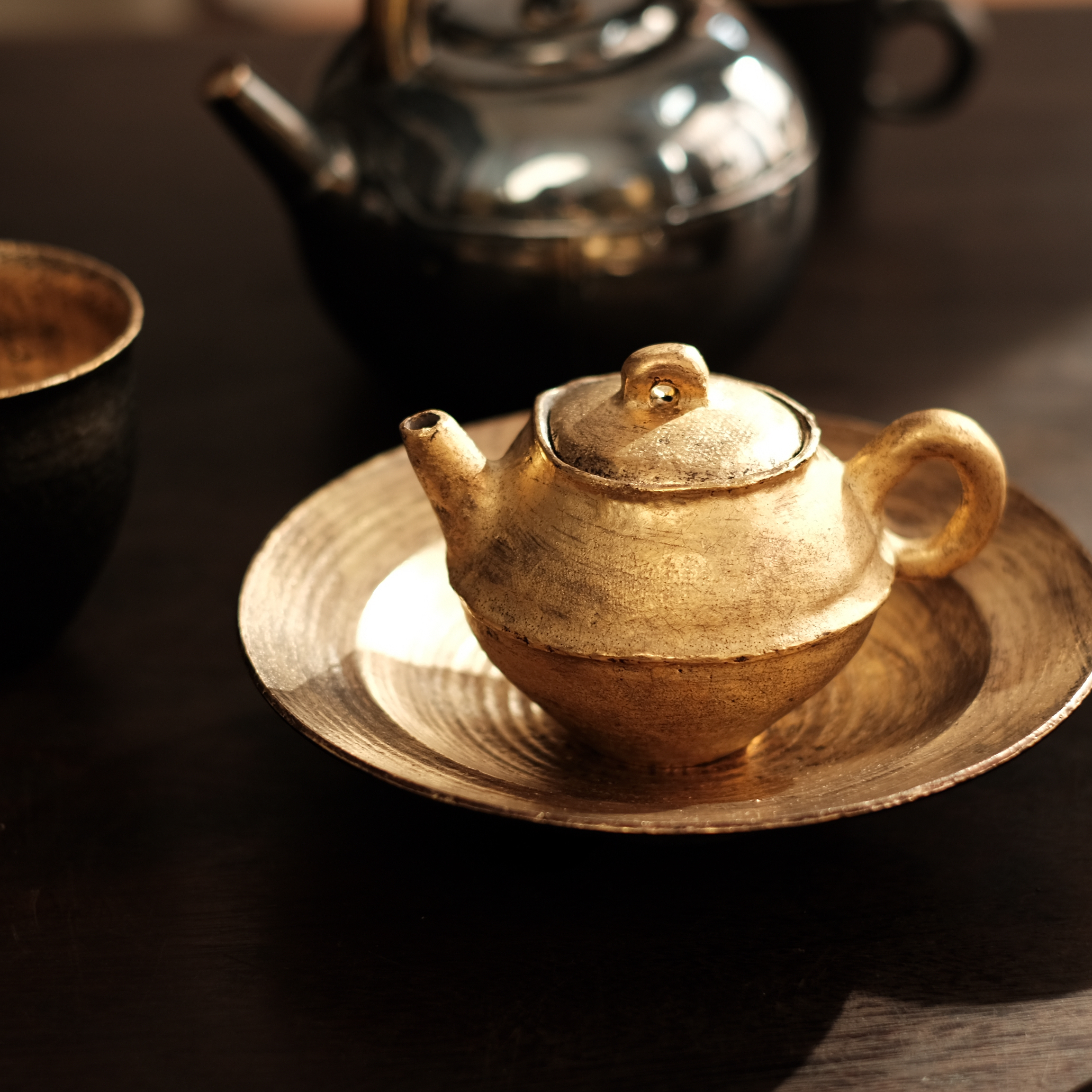 松风舍-程伟陶泥纯手工金釉手捏壶120cc茶壶