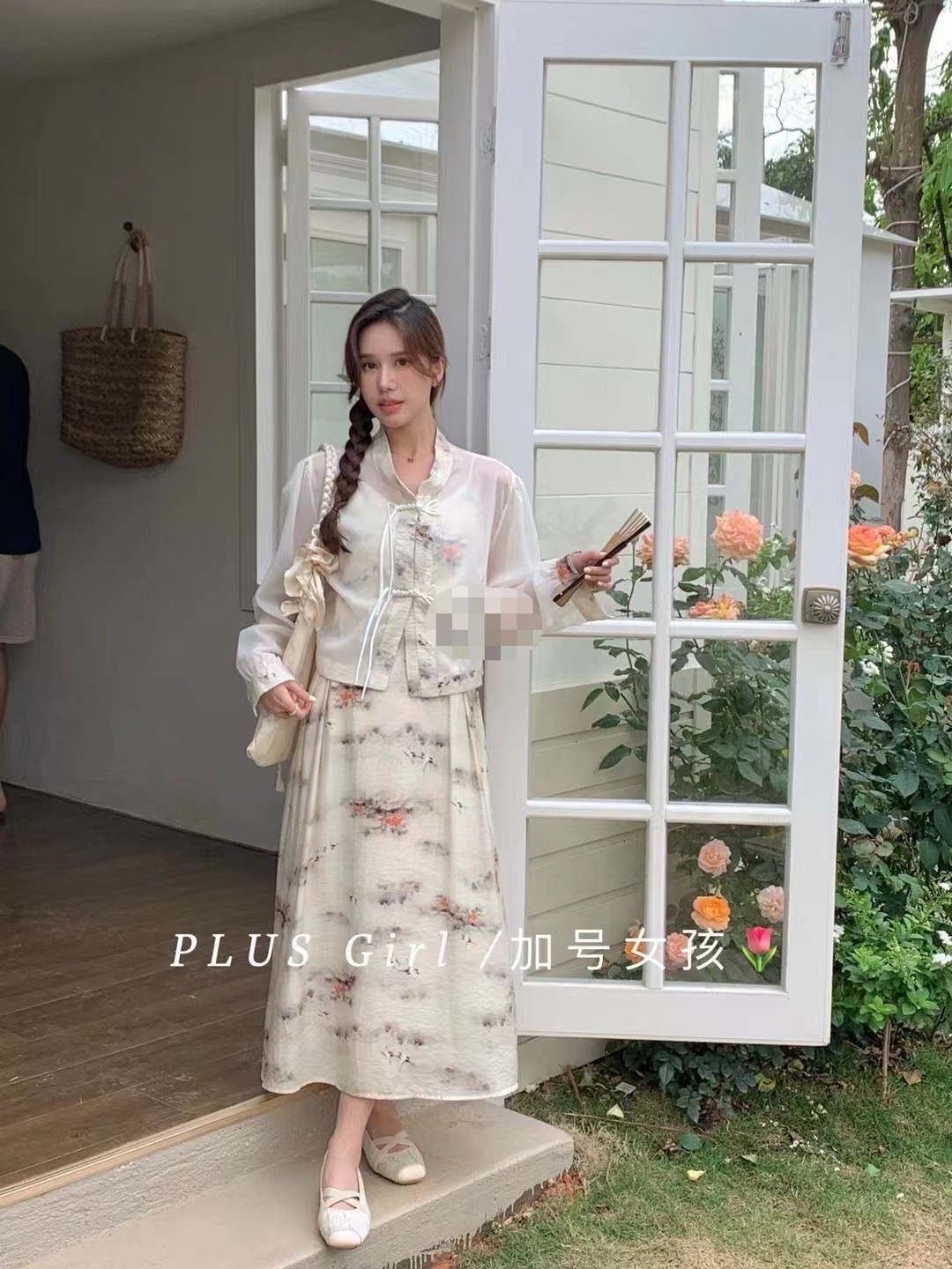 中国风印花国风女孩温柔新中式时尚套装显瘦短袖长款