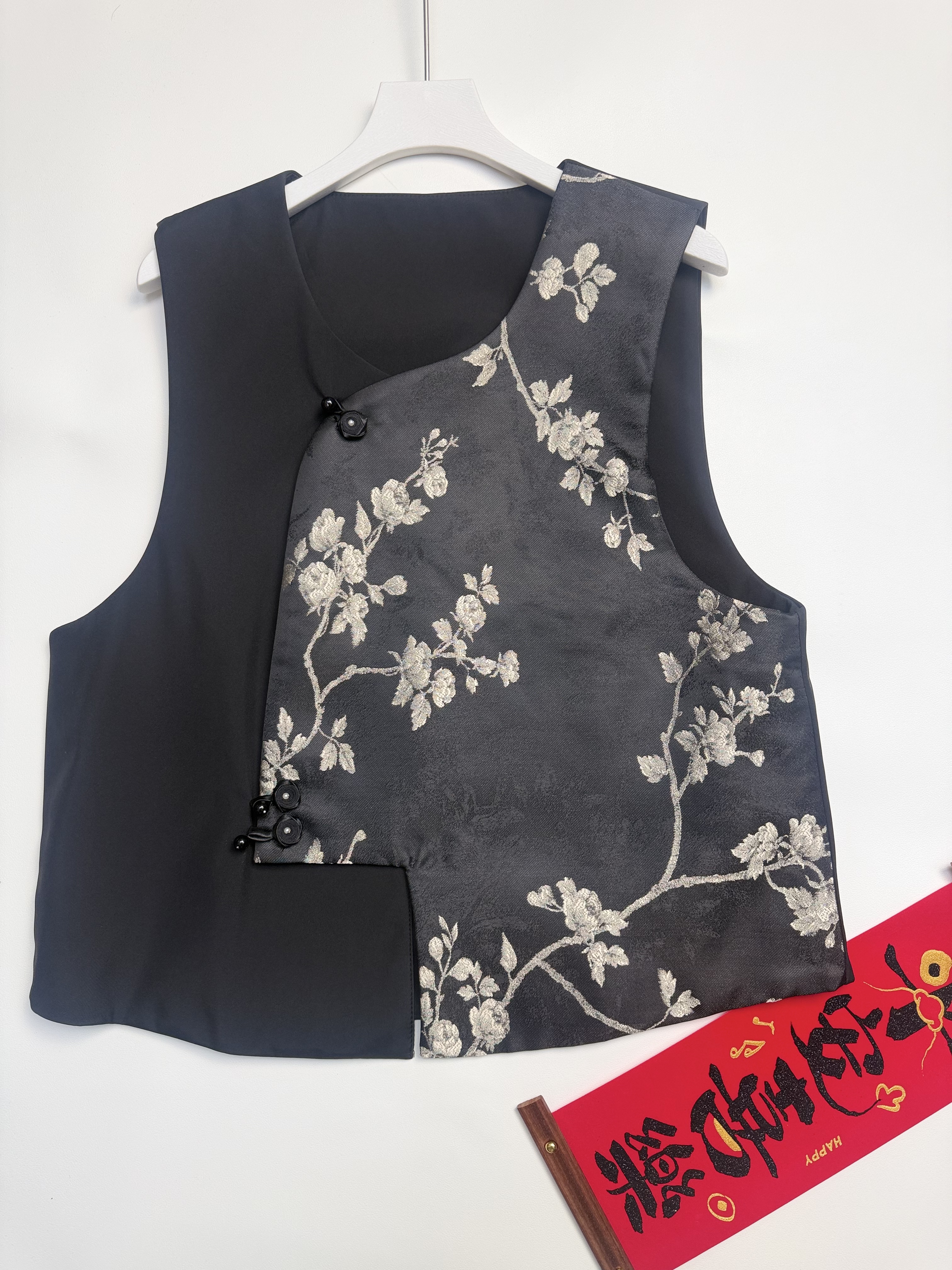 【墨枝寻梅】新中式圆领宽松型老钱风常规马夹印花网红中国风