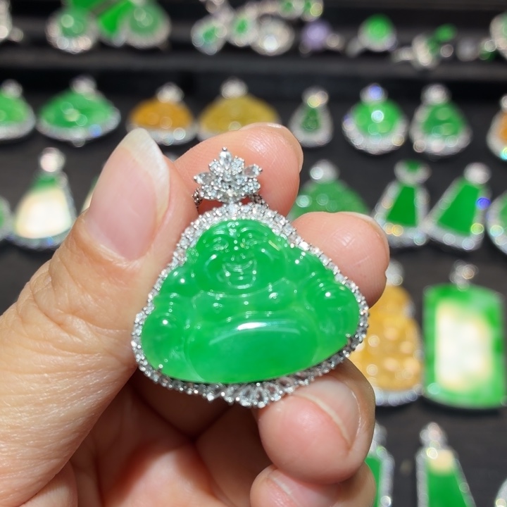 翡翠18K金镶嵌吊坠(不含链)翡翠