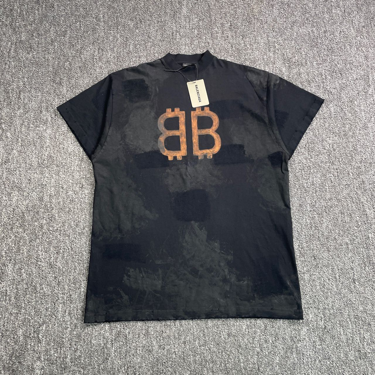 全新未使用 Balenciaga/巴黎世家 7201印花做旧圆领短袖T恤/1码