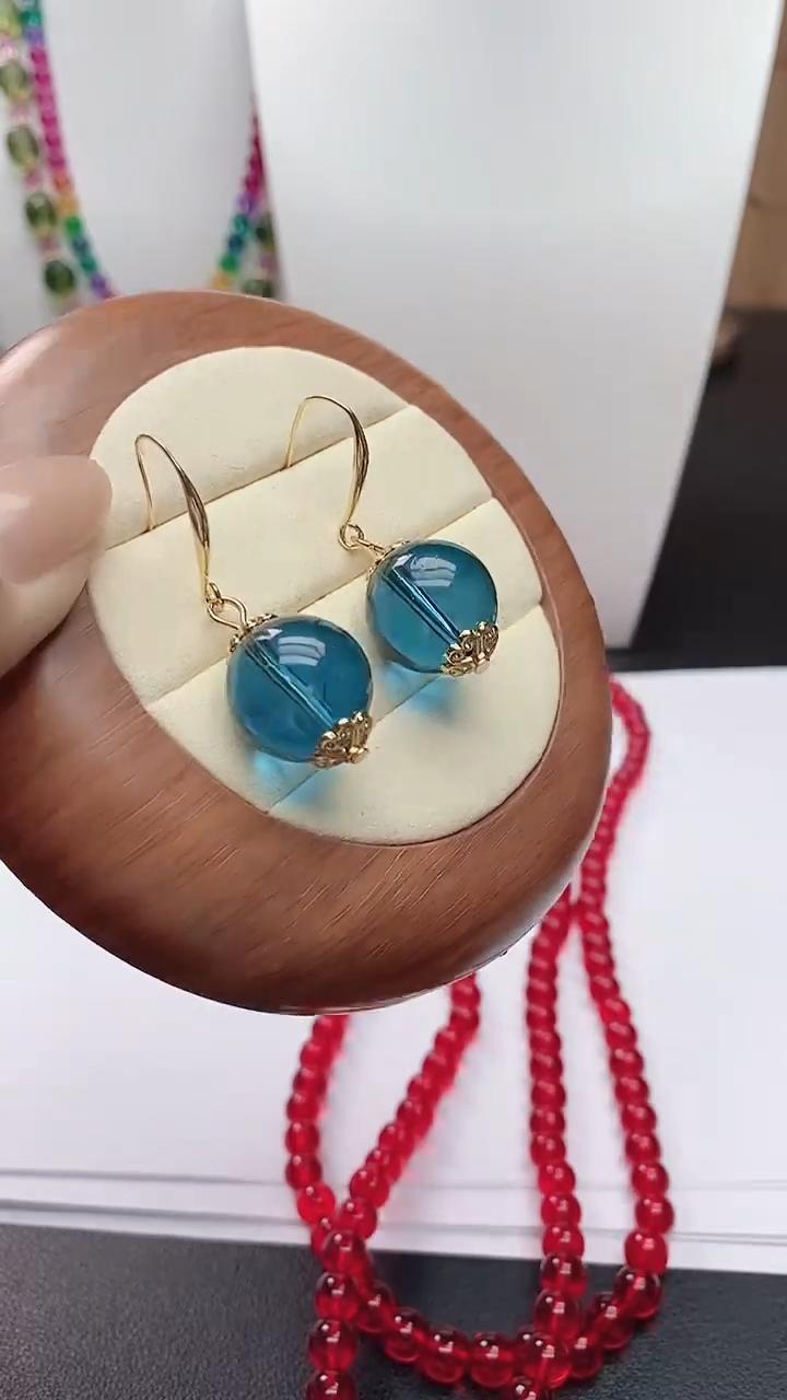 【原矿正品  清雅飘逸】蓝色系 深邃蓝 碧碧 17mm耳饰Q2972