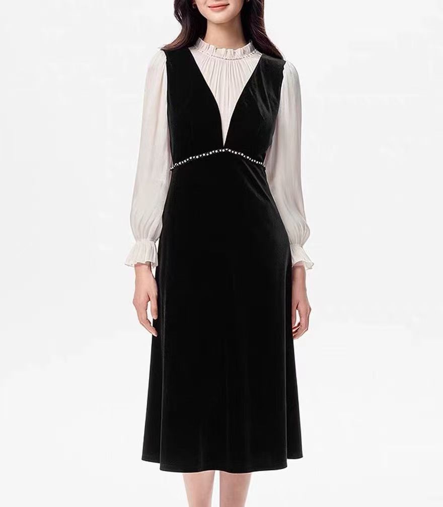 【珂】连衣裙2025年秋季新款法式假两件拼接优雅气质