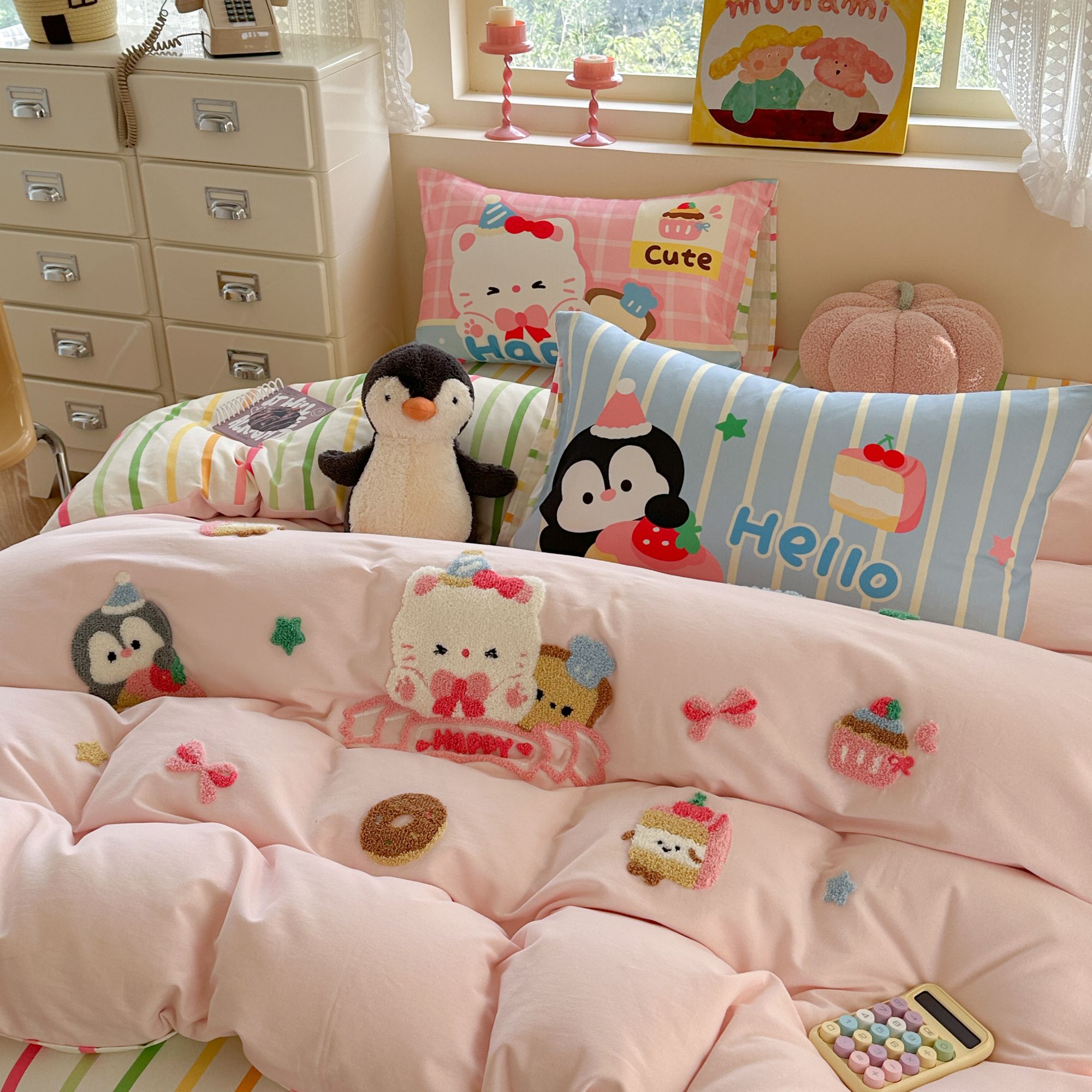 喜番丨小八系列 加厚100%全棉磨毛三件套四件套A类 可爱卡通 绣花