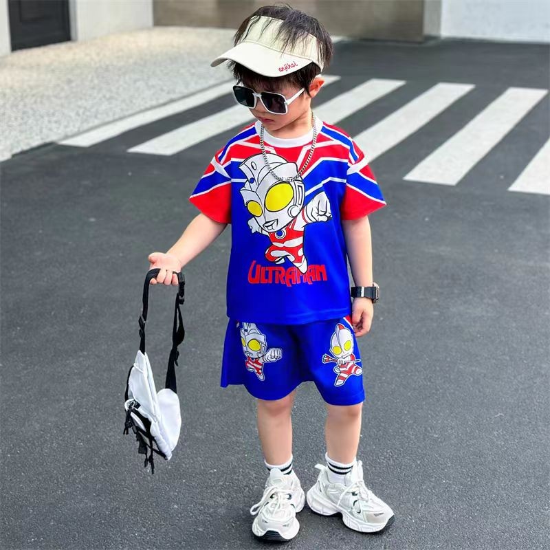 奥特曼衣服儿童男童夏季速干短袖套装2026新款运动服婴童防护耳罩