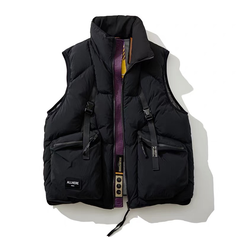 冬季立领机能工装多口袋纯色宽松羽绒马甲男女同款情侣潮80256