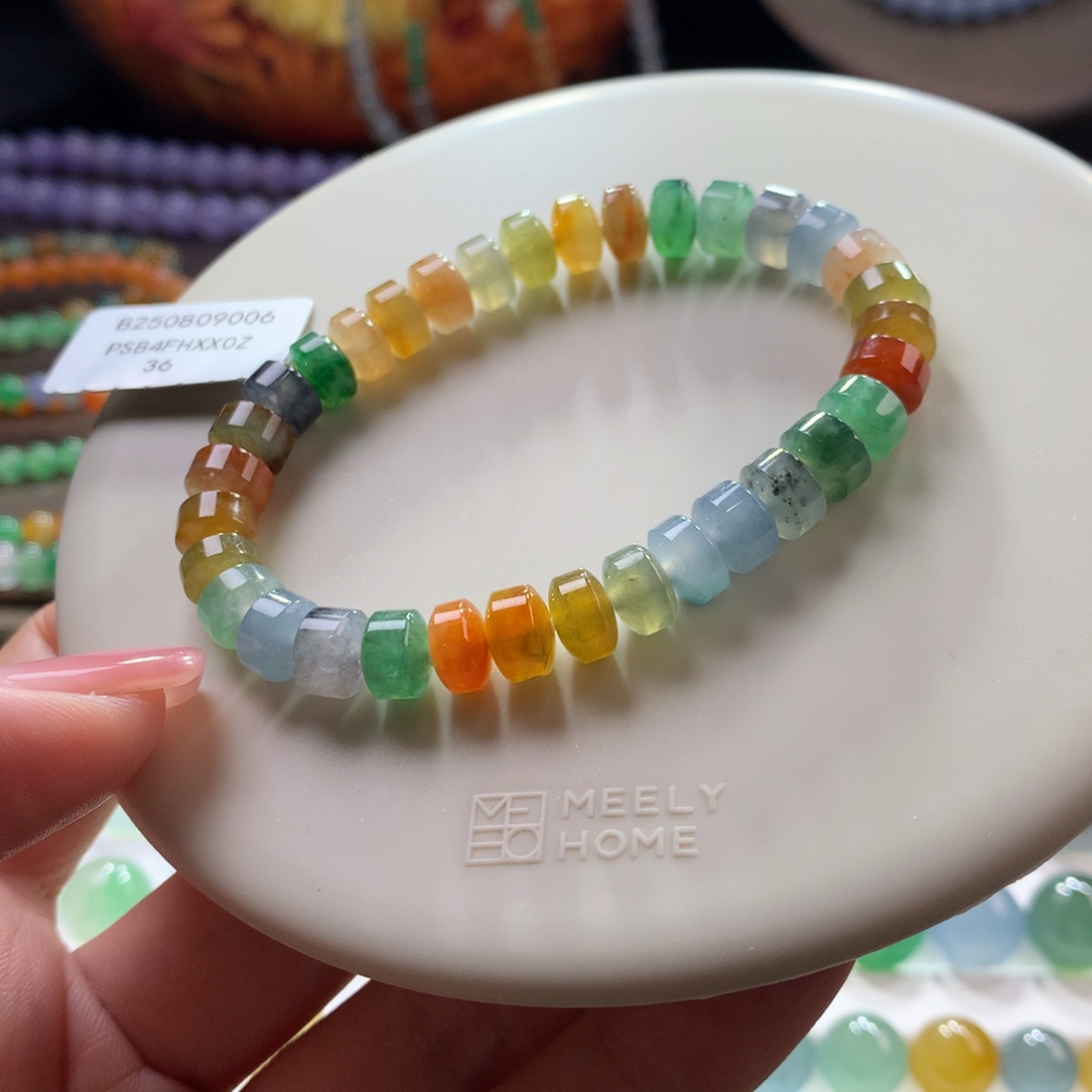 未镶嵌手链翡翠冰胶彩虹桶珠卡7.5