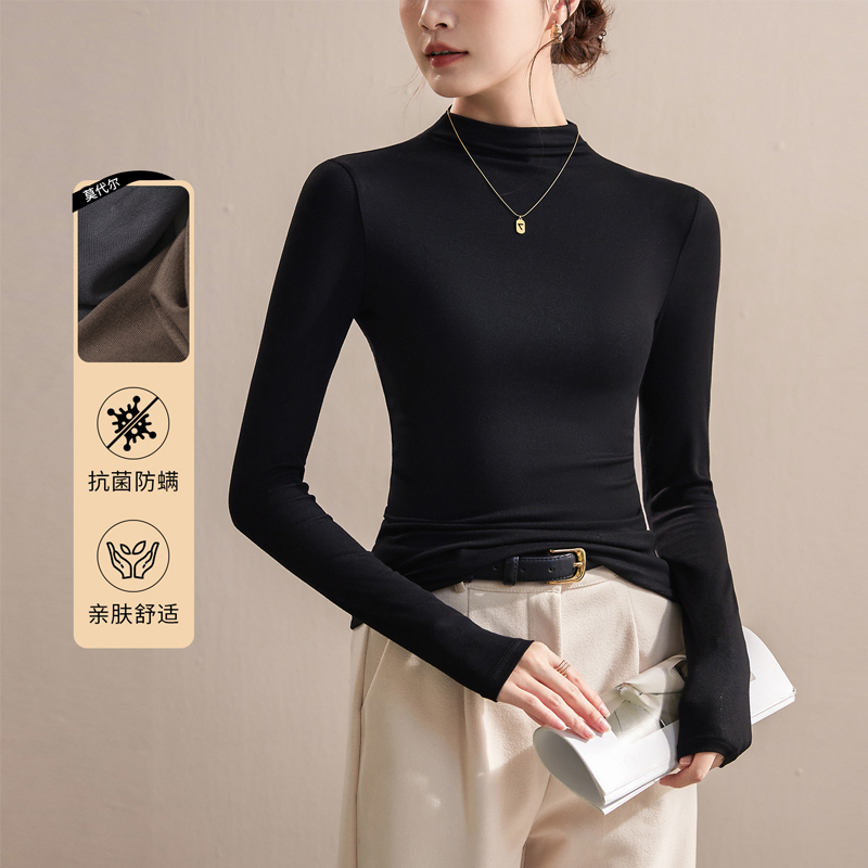 面膜T恤2025年打底衫黑色高领女春秋季上衣长袖内搭韩版宽松女
