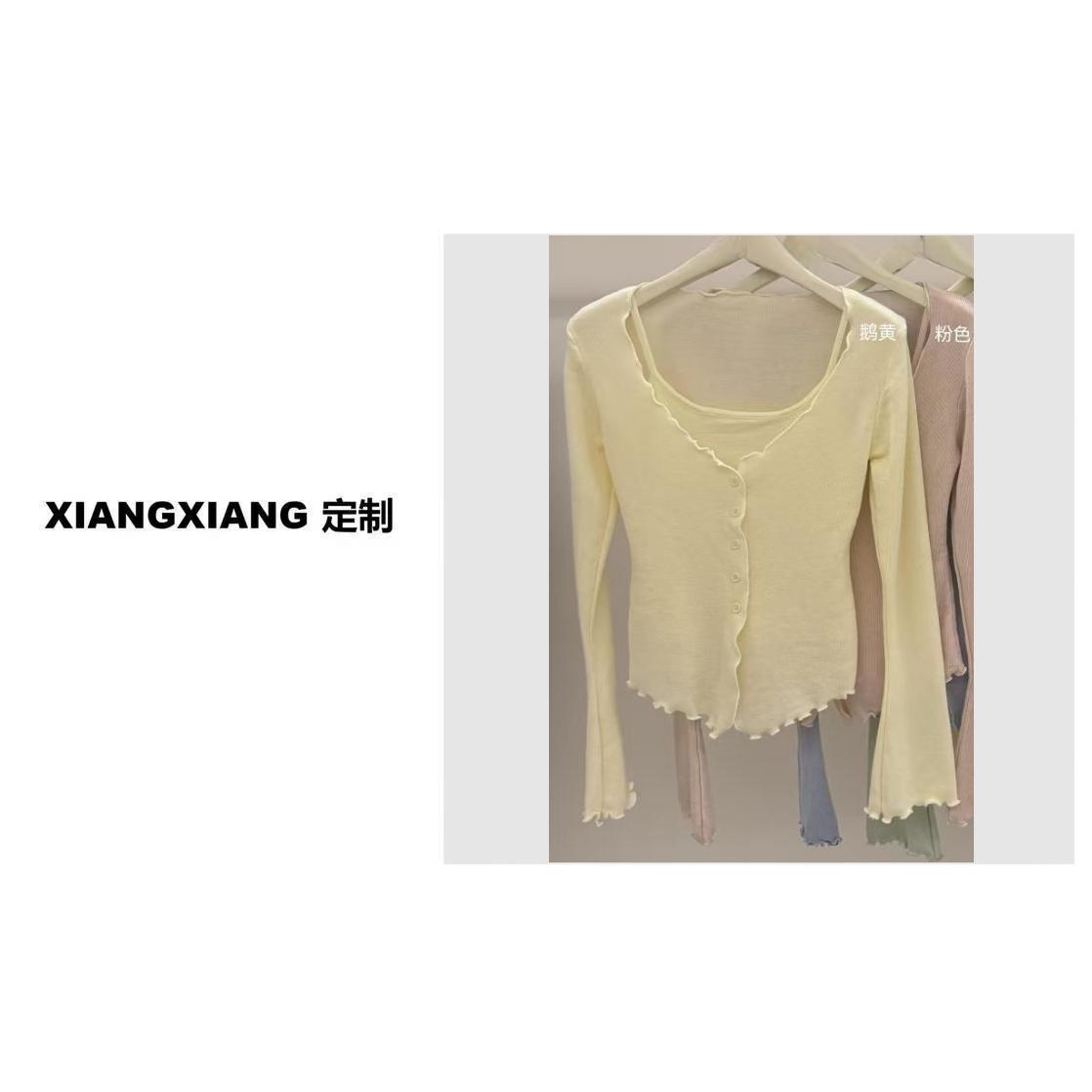 香香老板娘定制卷边假两件针织上衣#36110