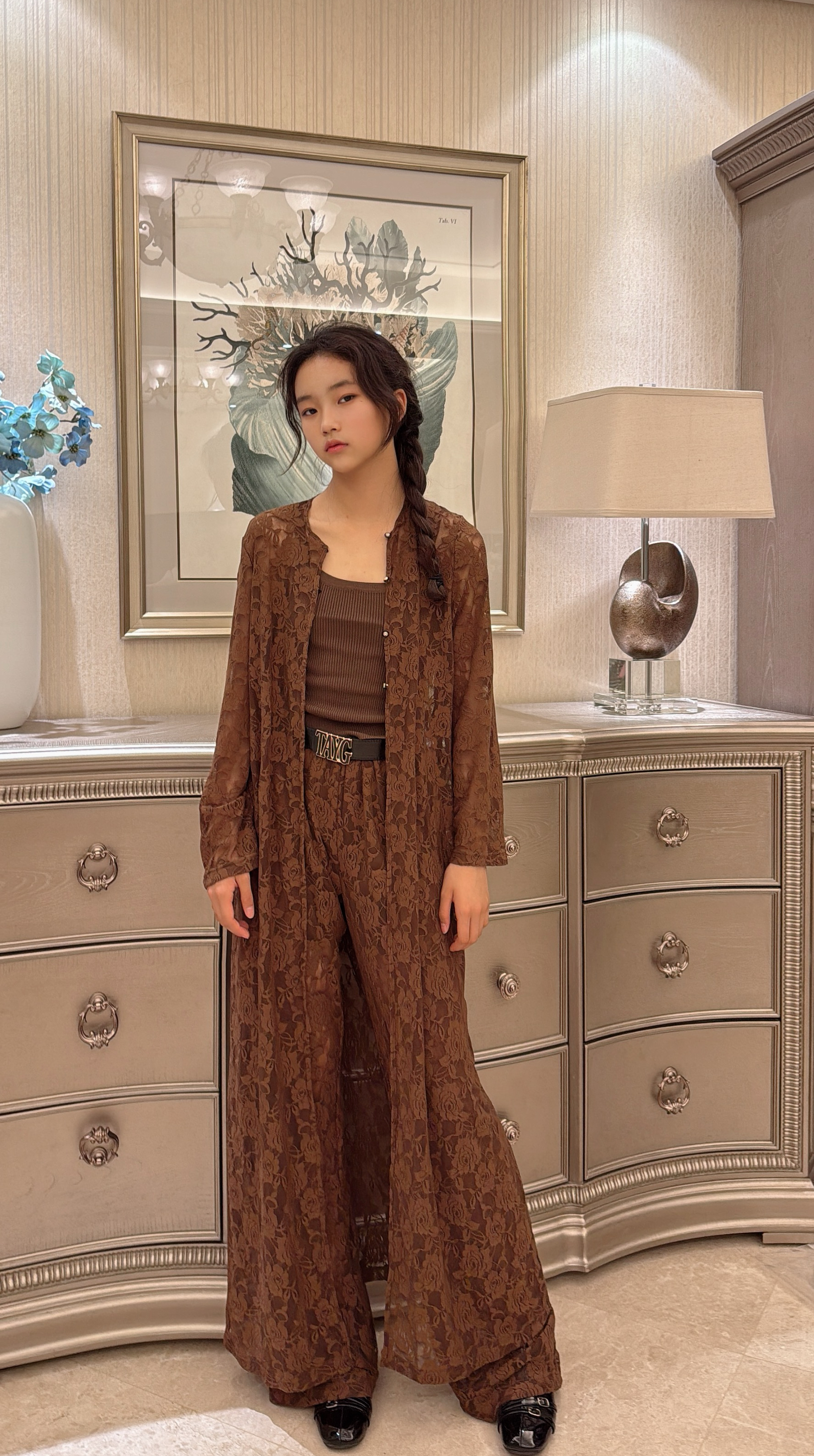 提花时尚套装轻奢复古设计师长款外套 碎花蕾丝设计走秀亲子女