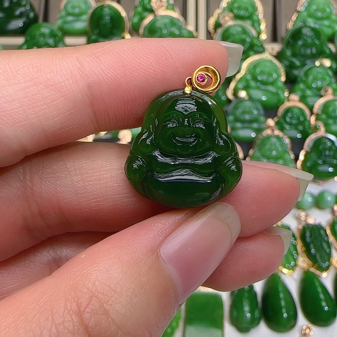 和田玉（碧玉）吊坠(不含链)18K金镶嵌