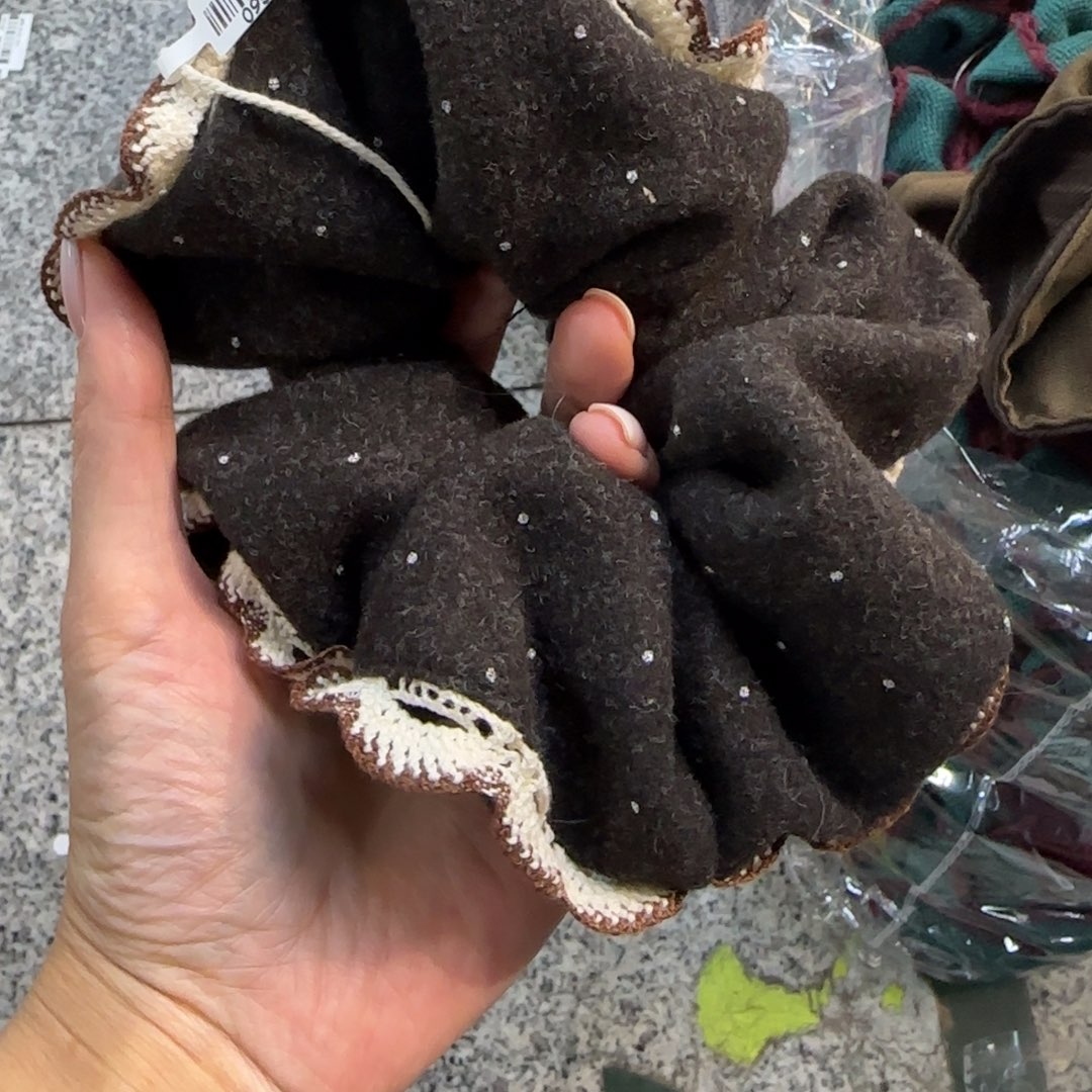 咖色波点带遍发圈长圈