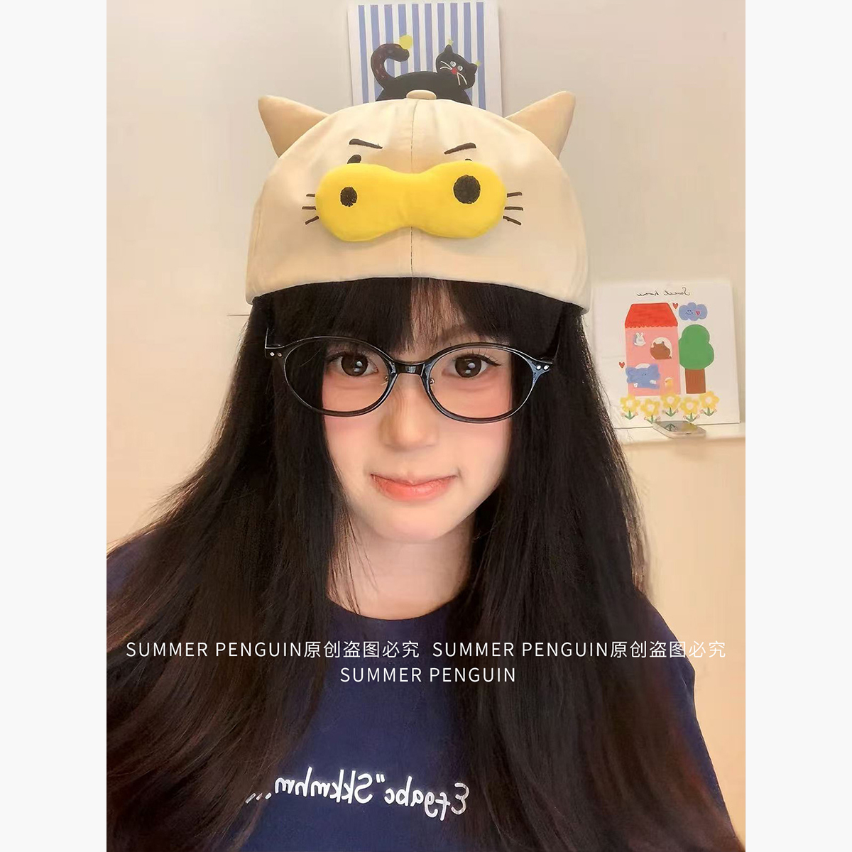 SUMMER PENGUIN动感超人猪猪双面戴鸭舌帽子女春夏季大头围棒球帽