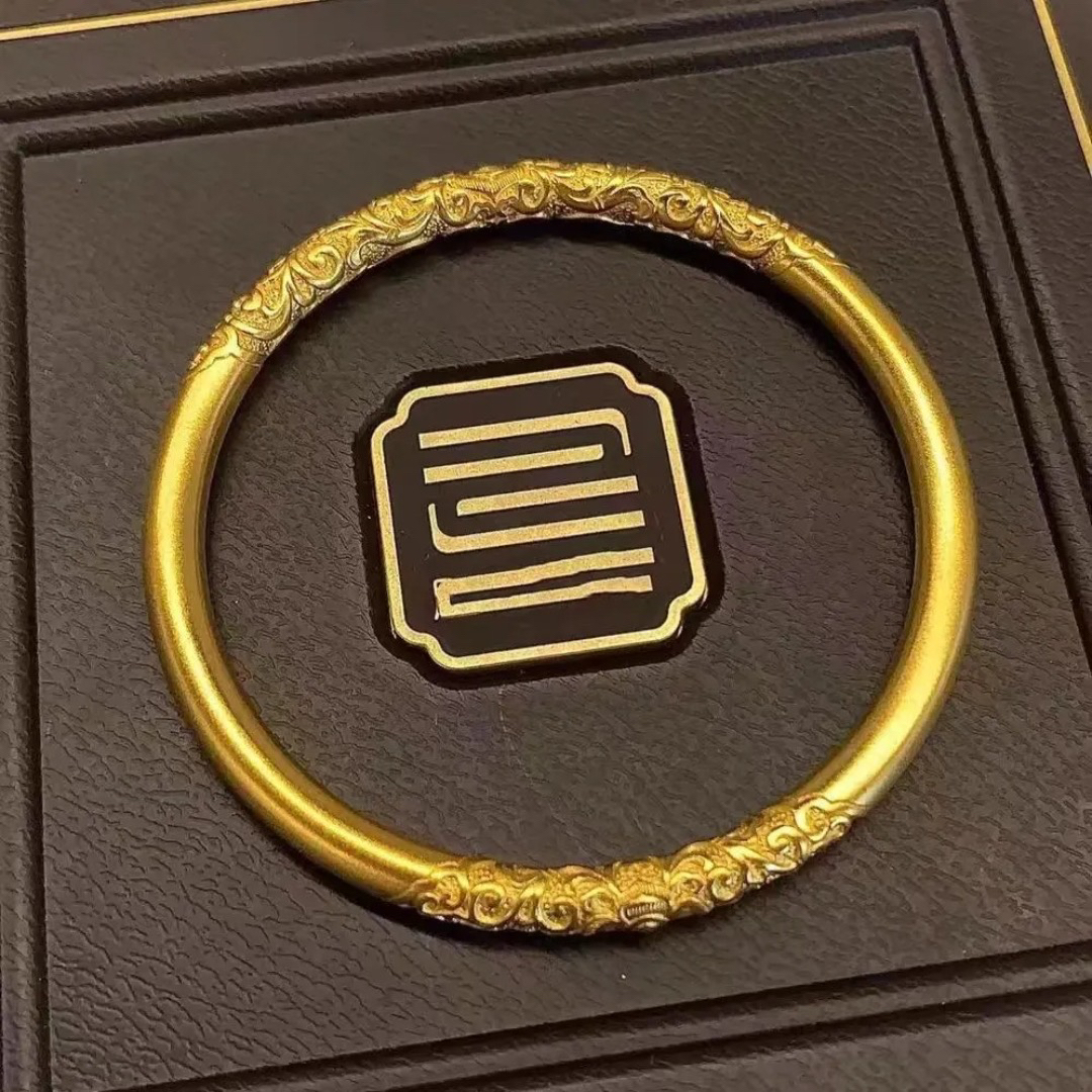 合金手镯 【高端定制】古法实心卷草纹手镯