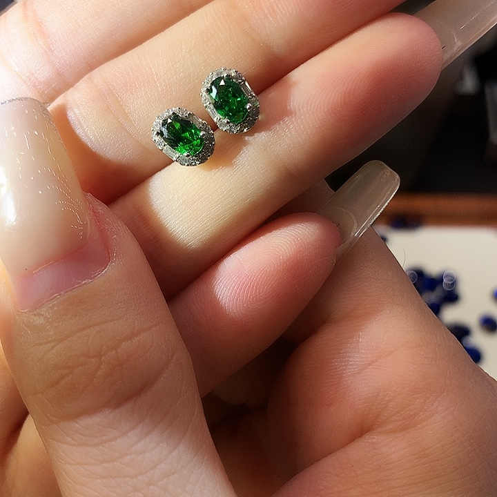 碧玺猫眼耳饰银S925镶嵌