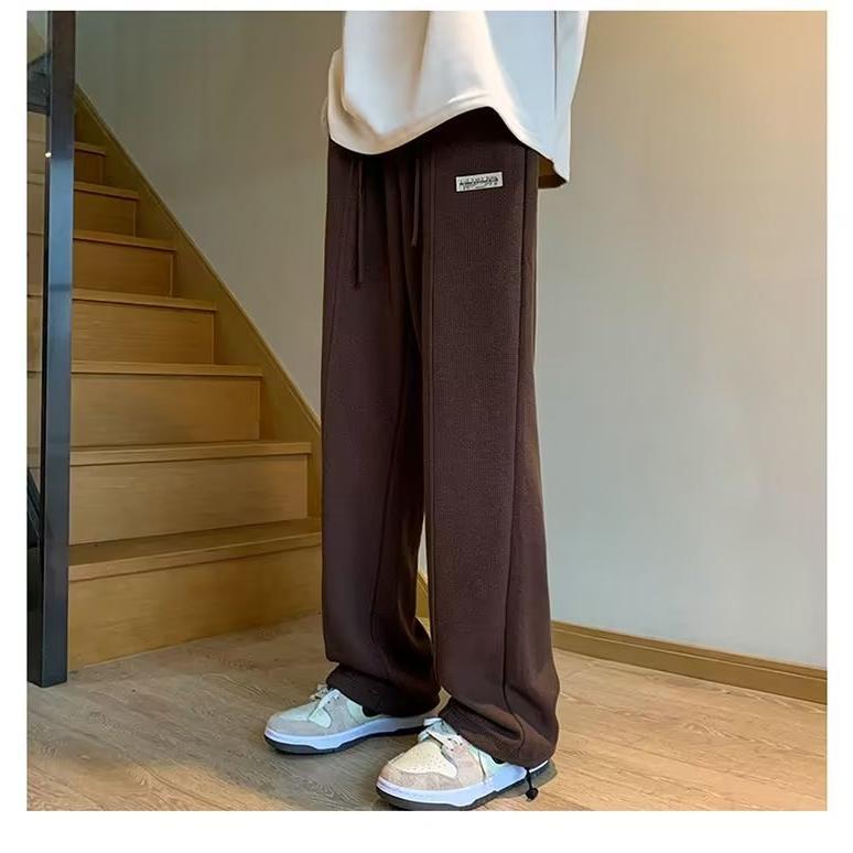 640华夫格百搭休闲裤男女宽松直筒裤ins潮流运动长裤子高街